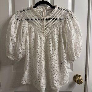 All Saints Tila White Ivory Eyelet Broderie Blouse Top 100% Cotton US 6 UK 10